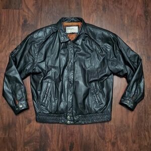Men's Genuine Black Leather Jacket Cougar International Size XL